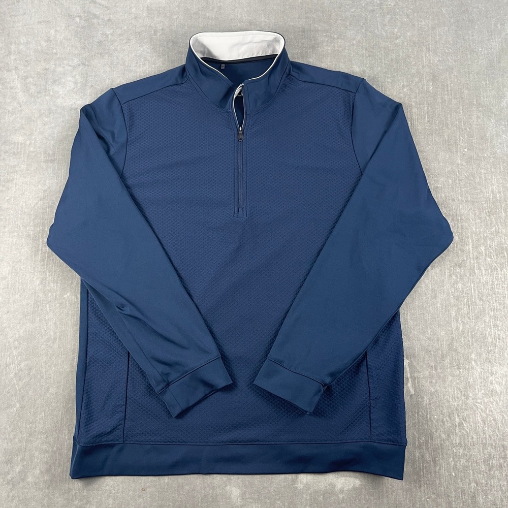Adidas Men Large Navy Blue Quarter Zip Pullover Subaru Logo Sleeve Pocket